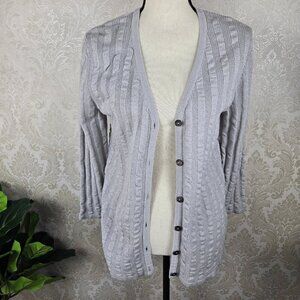 Ruby Rd Size Medium Silver Metallic Ribed Cardigan Button Front Knit Sweater